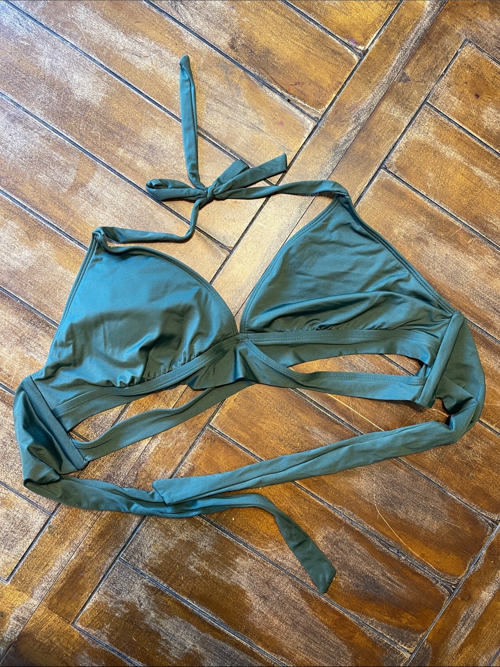 Kona Sol Forest Green Wrap-Style Bandeau Bikini Top